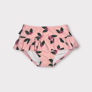 Tiny Tribe Berry Leaf Pattern Pink Ruffle Swim Bottom